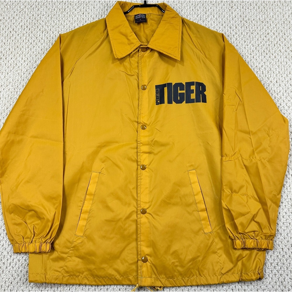 Vtg Sportsmaster Windbreaker Men L Yellow WWII Operation Tiger Logo Coach Jacket